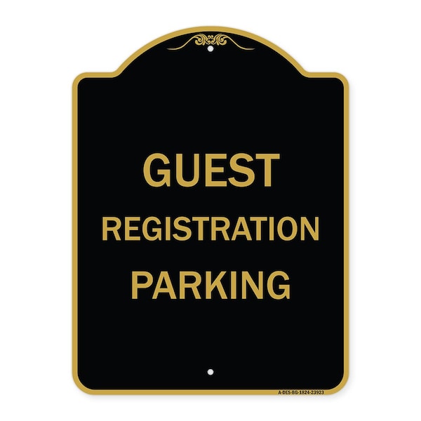 Signmission Designer Series Guest Registration Parking, Black & Gold Aluminum Sign, 18" x 24", BG-1824-23923 A-DES-BG-1824-23923 - main